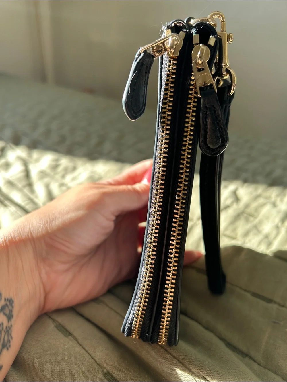 Coach Black Leather Wristlet with Gold Hardware